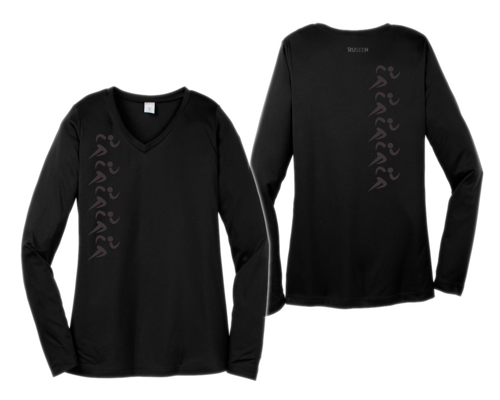Women's Color Reflect Long Sleeve Shirt - 5 Runners - Black - Front & Back