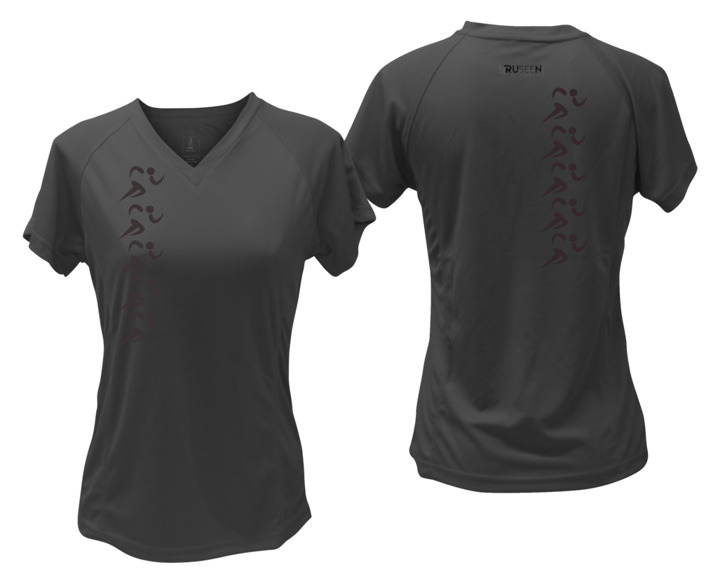 Women's Color Reflect Short Sleeve Shirt - 5 Runners - Black - Front & Back