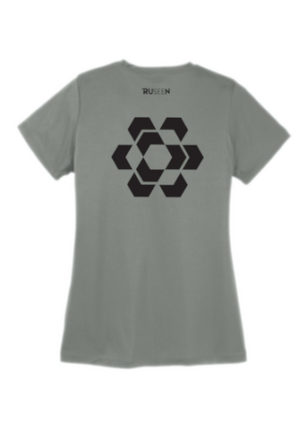 Women's Color Reflect Short Sleeve Shirt - Fractured Hexagon - Concrete-Grey - Back