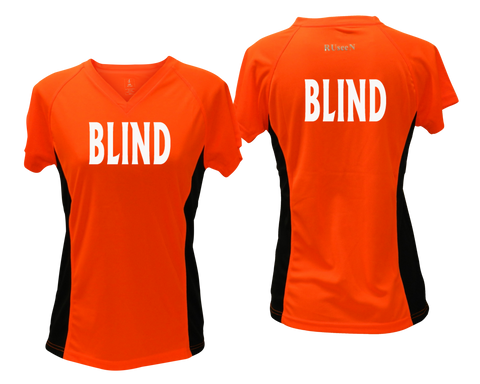 WOMEN'S REFLECTIVE SHORT SLEEVE SHIRT – BLIND - Front & Back – Orange with Black Sides