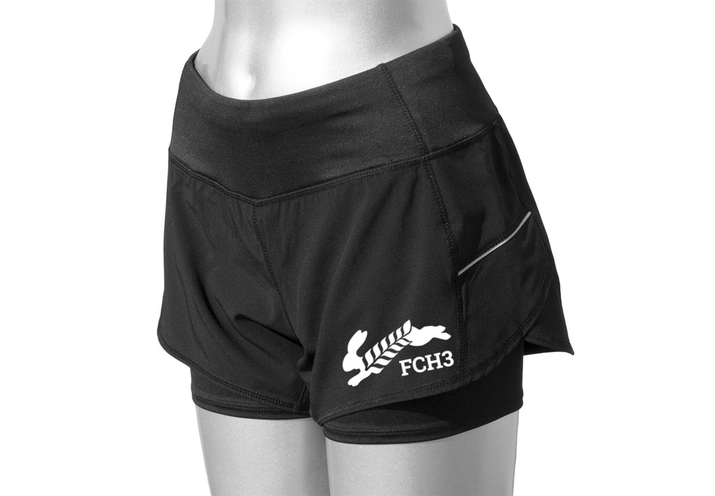 WOMEN'S REFLECTIVE 2-IN-1 SHORTS - FCH3 - BLACK - FRONT