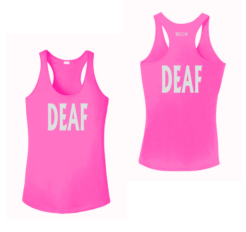 WOMEN'S REFLECTIVE TANK TOP – DEAF - Front & Back – Neon Pink