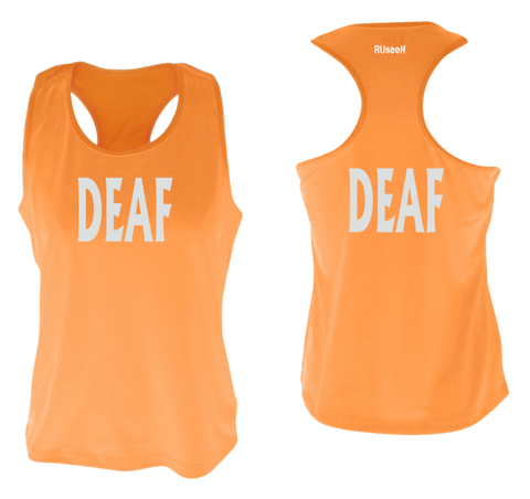 WOMEN'S REFLECTIVE TANK TOP – DEAF - Front & Back – Orange
