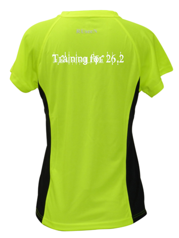 Women's Reflective Short Sleeve - Training for 26.2 - Back - Lime with Black Sides