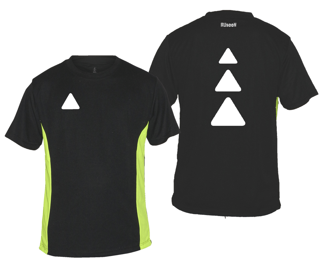 Men's Reflective Short Sleeve Shirt - Triangles - Black & Lime