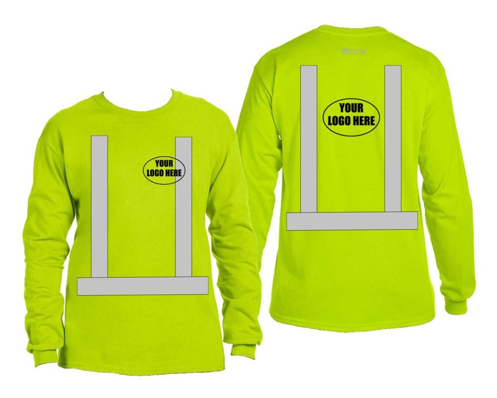 ANSI Reflective Class 3 Long Sleeve Shirt with Logo - Lime Yellow - Front & Back