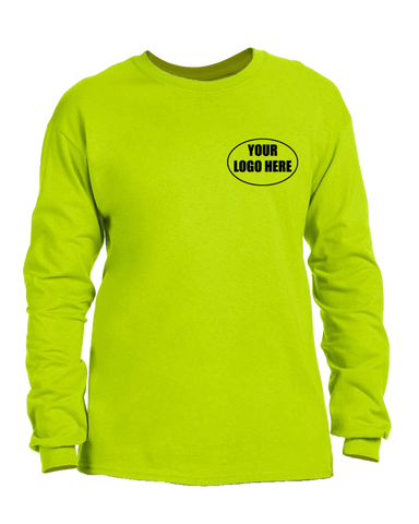 High Visibility Long Sleeve Shirt With Custom Logo - Front - Safety Green