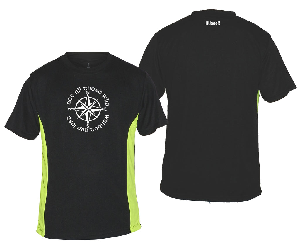 Men's Reflective Short Sleeve Shirt - Compass -  Black w/ Lime Sides 2