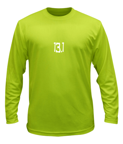 Unisex Reflective Long Sleeve Shirt - 13.1 Half Crazy - Front - Lime Yellow