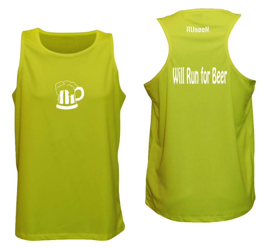 Men's Reflective Tank - Run for Beer - Front & Back - Lime Yellow