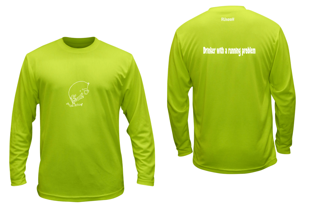 Unisex Reflective Long Sleeve Shirt - Drinker with a Running Problem - Front & Back - Lime Yellow