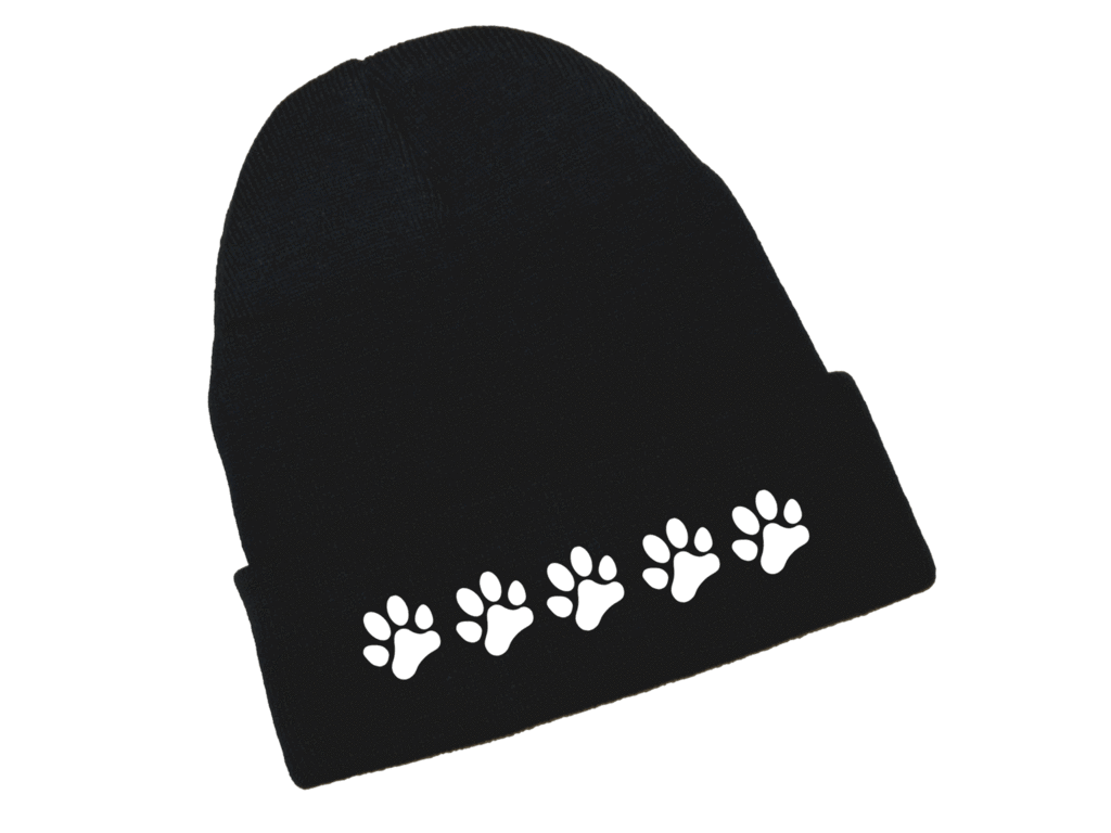 Reflective Knit Beanie - Paws - Black