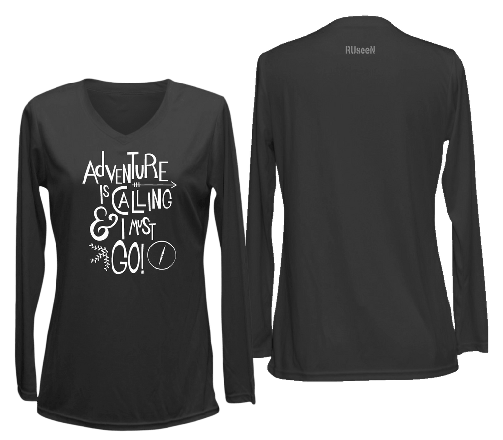 Women's Reflective Long Sleeve Shirt - Adventure - Front & Back - Black