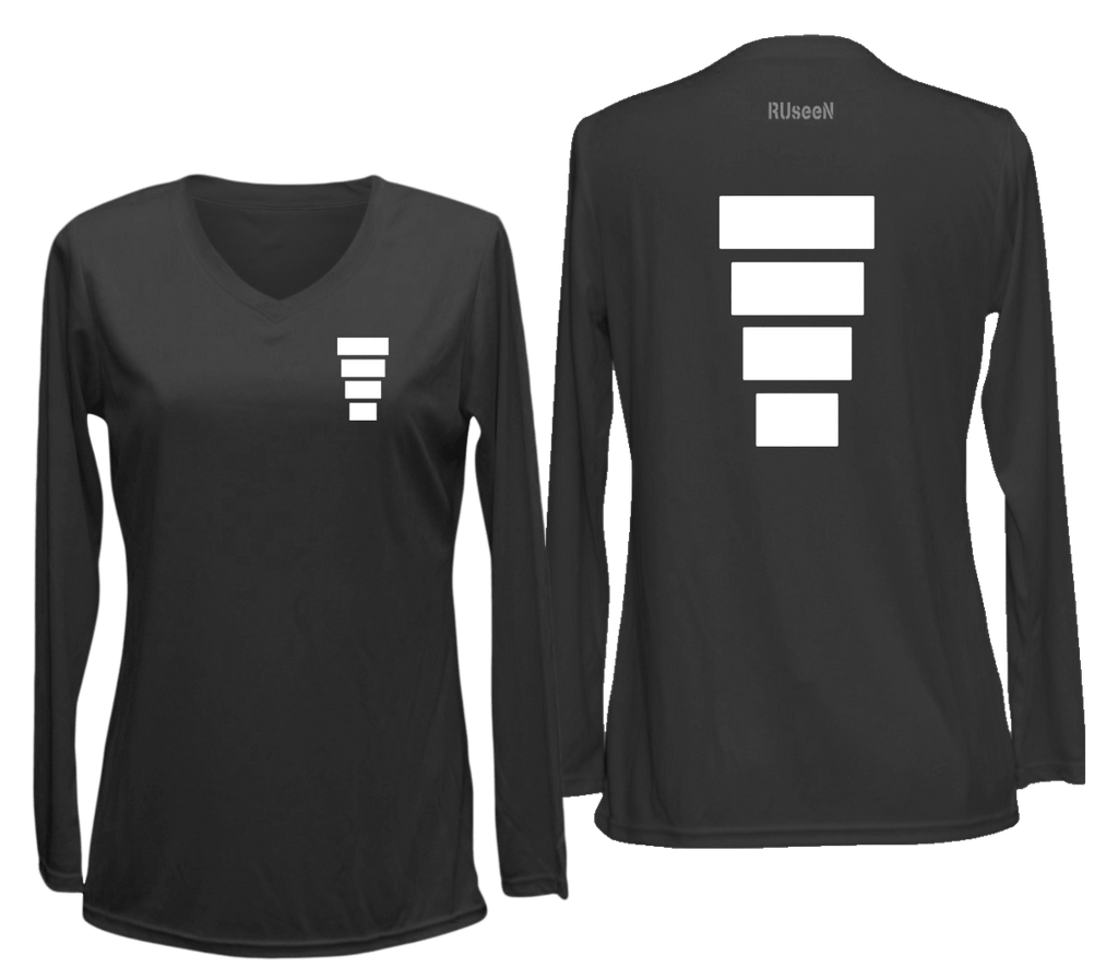 Women's Reflective Long Sleeve Shirt - Block - Front & Back - Black