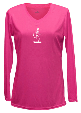 Women's Reflective Long Sleeve Shirt - Skeleton - Front - Neon Pink
