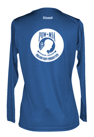 Women's Reflective Long Sleeve Shirt - POWMIA - Back - Electric Blue