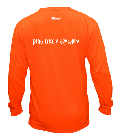 Unisex Reflective Long Sleeve - Run Like a Grandpa - Back - Orange
