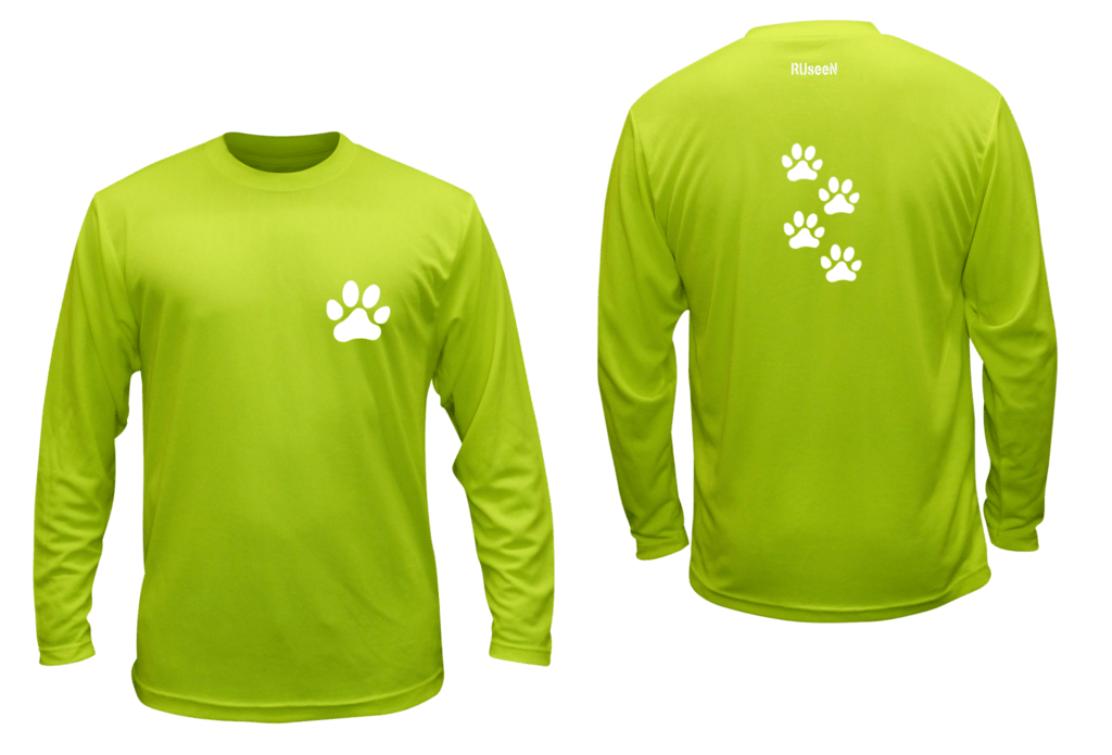 Unisex Reflective Long Sleeve - Paw Prints - Front & Back - Lime Yellow