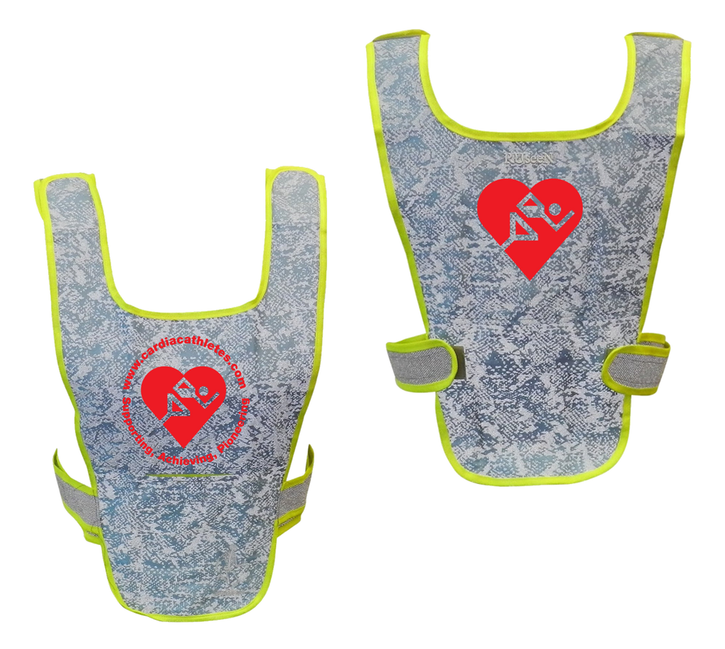 Reflective Running Vest - Cardiac Athletes .Org - Front & Back - Light Blue with Red Logos