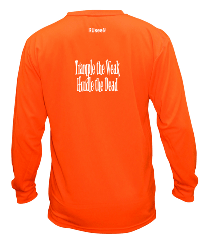 Unisex Reflective Long Sleeve - Trample the Weak - Back - Orange