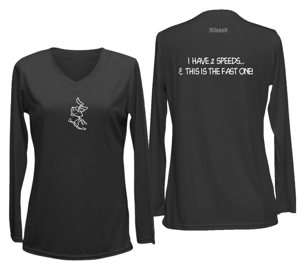 Women's Reflective Long Sleeve Shirt - 2 Speeds Rabbit - Front & Back - Black