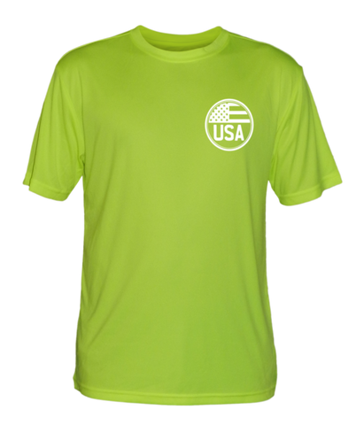 Men's Reflective Short Sleeve Shirt - Proud American - Front - Lime Yellow