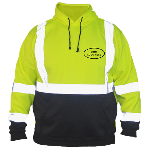 Class 3 ANSI 2-Tone Reflective Hoodie with Logo - Front - Safety Green